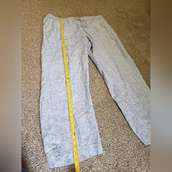 Talbots 100% Linen Pants Size 16W Blue and White Stripe - Picture 5 of 10